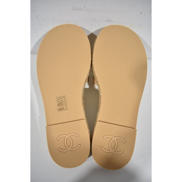 Chanel 23C Beige Lambskin Leather CC Logo Slide Sandal Slip Espadrille Flat 37 - Picture 12 of 12